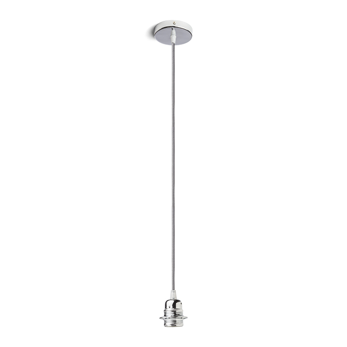 Set suspendat cu bază circulară metalică crom, cablu textil și dulie metalică E27, ELISA BC+CN/A+DCR 230V LED 15W