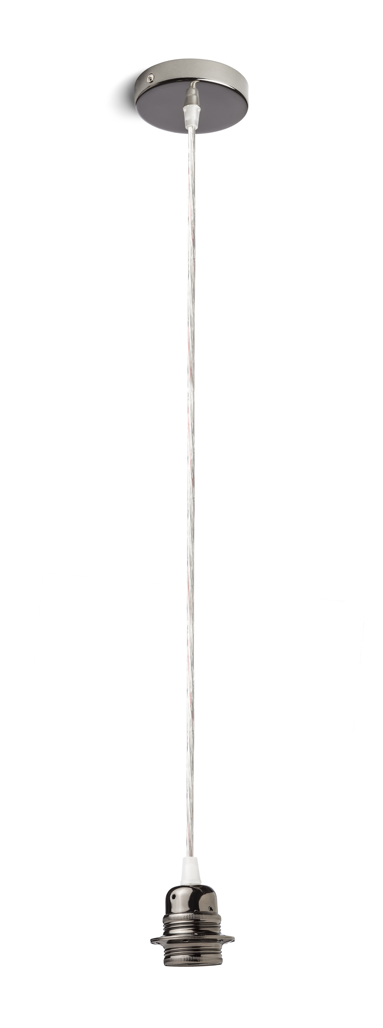 Set suspendat cu bază circulară metalică crom negru, cablu textil și dulie metalică E27, ELISA BCN+CT+DNC 230V LED 15W