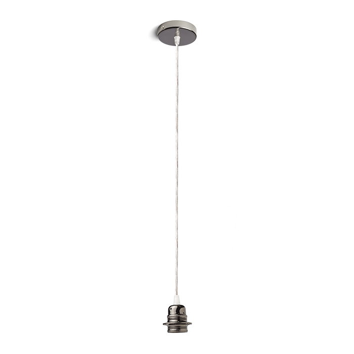 Set suspendat cu bază circulară metalică crom negru, cablu textil și dulie metalică E27, ELISA BCN+CT+DNC 230V LED 15W