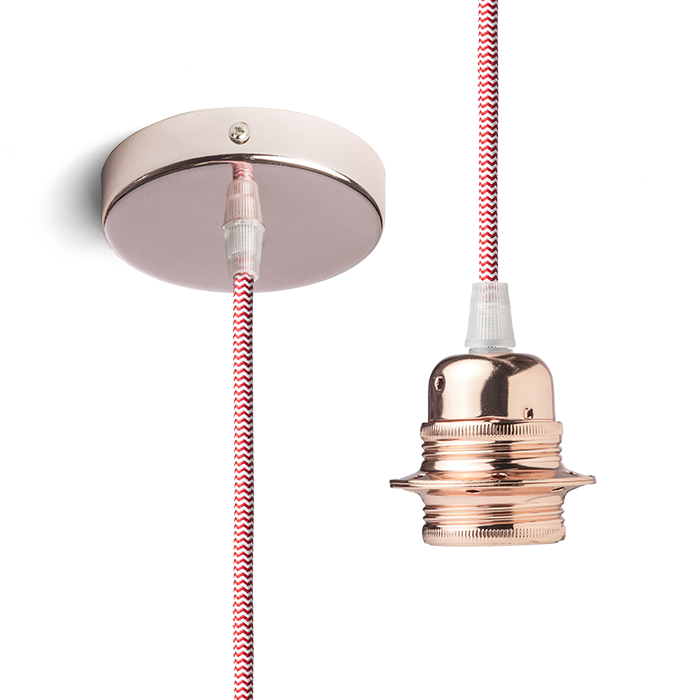 Set suspendat cu bază circulară metalică cupru, cablu textil și dulie metalică E27, ELISA BC+CR/A+DCU 230V LED 15W