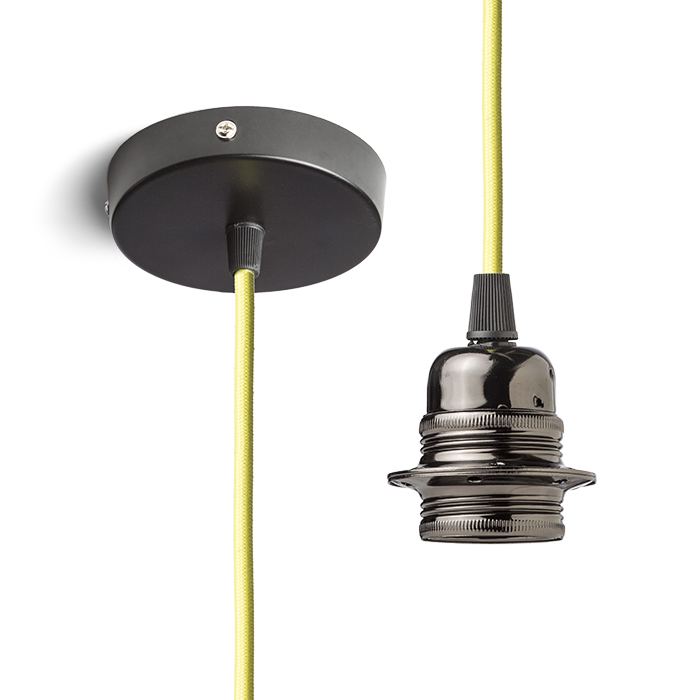 Set suspendat cu bază circulară metalică neagră, cablu textil și dulie metalică E27, ELISA BN+CL+DNC 230V LED 15W