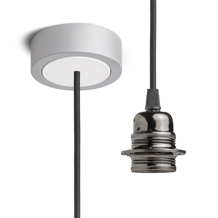 Set suspendat cu bază din aluminiu vopsit, dulie metalică E27 și cablu textil, HEX BGA+CN+DNC+CAA1 negru 230V LED 15W