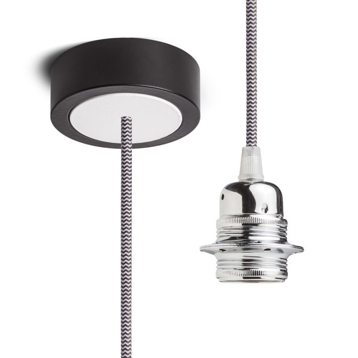 Set suspendat cu bază din aluminiu vopsit, dulie metalică E27 și cablu textil, HEX BN+CN/A+DCR+CAA1 230V LED 15W