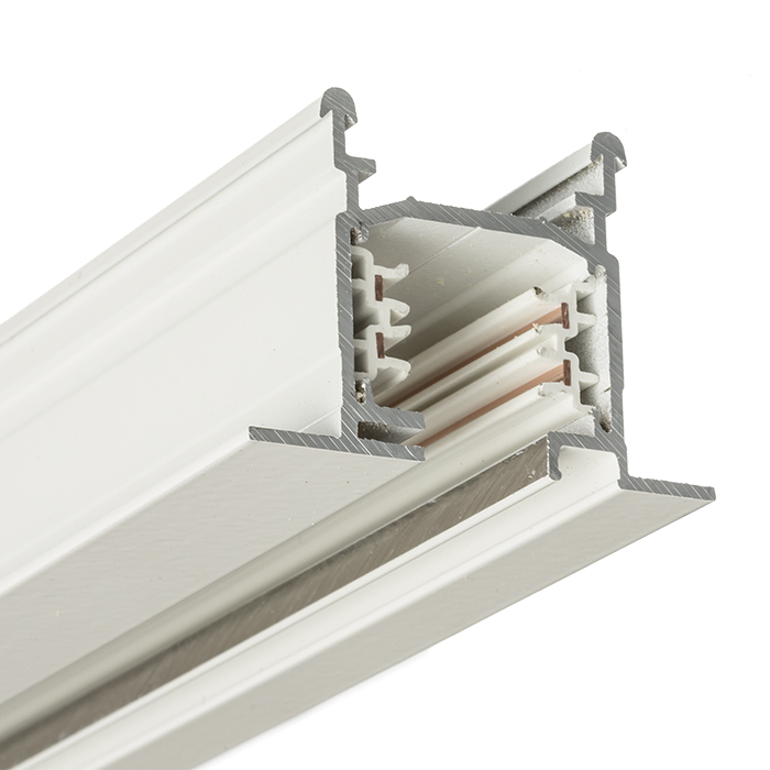 Șină încastrată cu trei circuite EUTRAC, din aluminiu presat care servește și ca împământare, EUTRAC 2m cu 3-circuite alb 230V