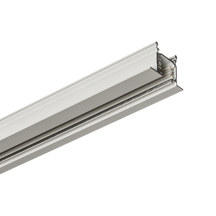 Șină încastrată cu trei circuite EUTRAC, din aluminiu presat care servește și ca împământare, EUTRAC 2m cu 3-circuite alb 230V