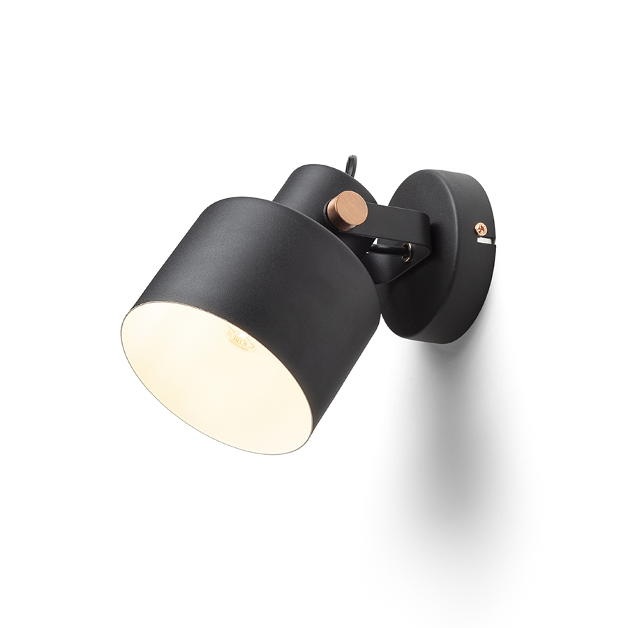 Spot metalic cilindric pentru utilizare cu sursa de lumina E27 adecvata, CELEIA montat pe suprafață negru mat cupru pieptănat 230V LED 11W