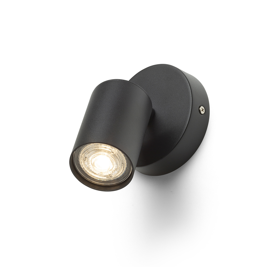 Spot montat la suprafață pe baza rotunda cu soclu GU10 pentru surse de lumina LED, DUDE R pe negru 230V 9W