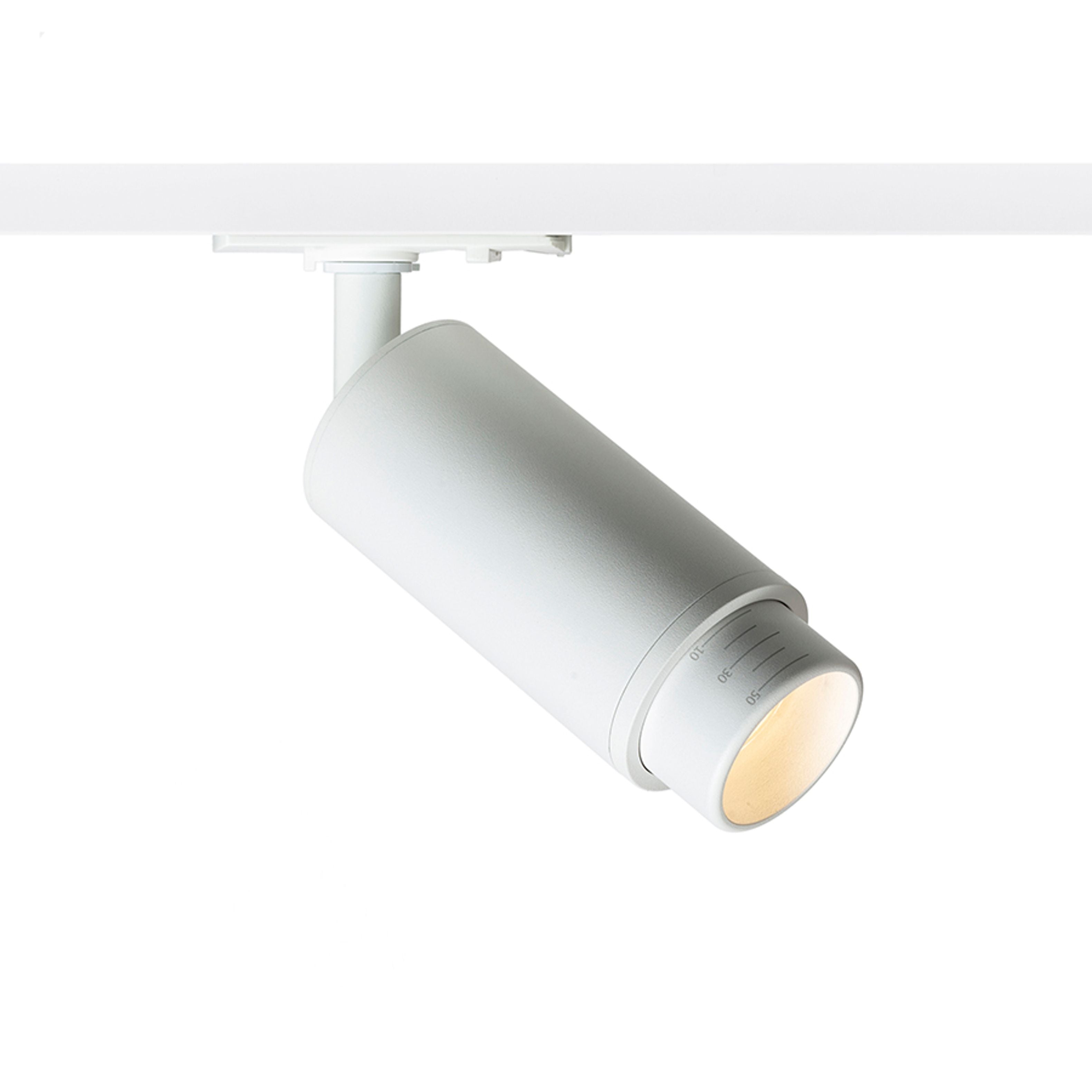 Spot cilindric pentru șinele 1-circuit cu soclu GU10 pentru surse de lumina LED, OPTIMUS ZOOM șină cu alb 230V 9W 10 50°