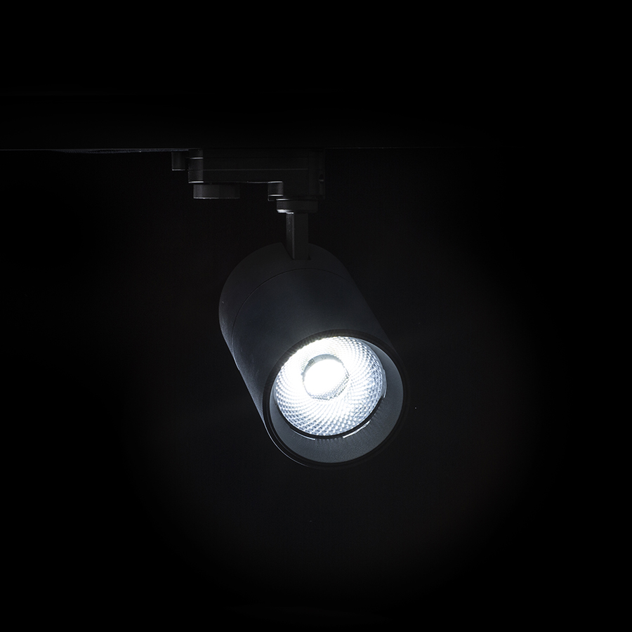 Spot cilindric reglabil pentru pista cu 3-circuite cu posibilitatea de a comuta culoarea luminii, WISH 30 DIMM șină trifazat negru 230V LED 30W 36° 3000K 4000K 5000K