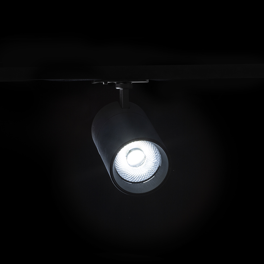 Spot cilindric reglabil pentru șină cu 1-circuit, cu posibilitatea de a comuta culoarea luminii, WISH 20 DIMM cu 1-circuit negru 230V LED 20W 36° 3000K 4000K 5000K
