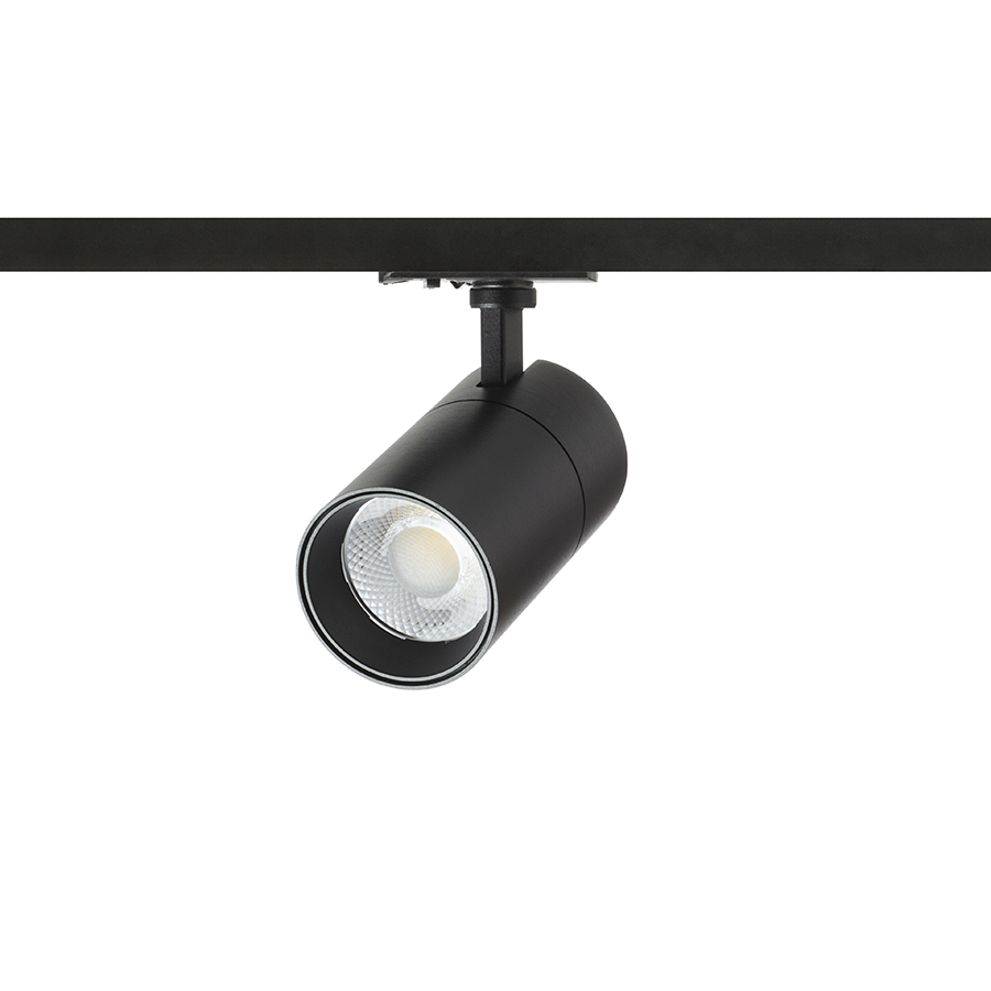 Spot cilindric reglabil pentru șină cu 1-circuit, cu posibilitatea de a comuta culoarea luminii, WISH 20 DIMM cu 1-circuit negru 230V LED 20W 36° 3000K 4000K 5000K