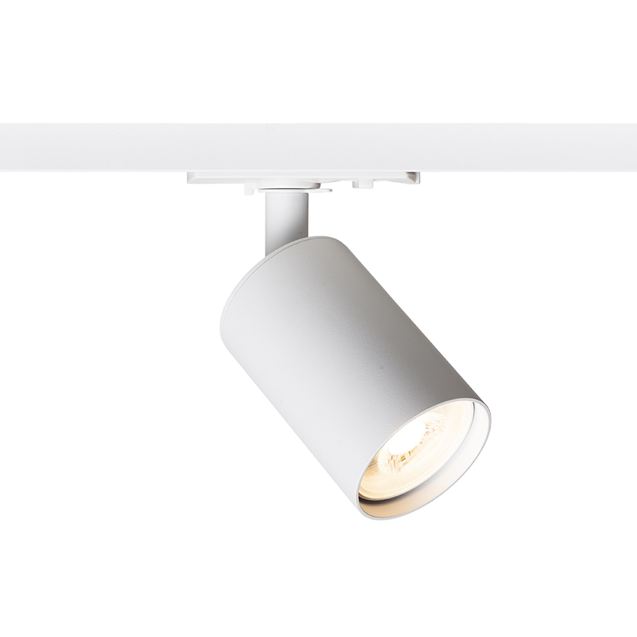 Spot cilindric cu priza GU10 pentru surse de lumina LED si adaptor pentru sine cu 1-circuit, DUDE șină cu alb 230V 9W