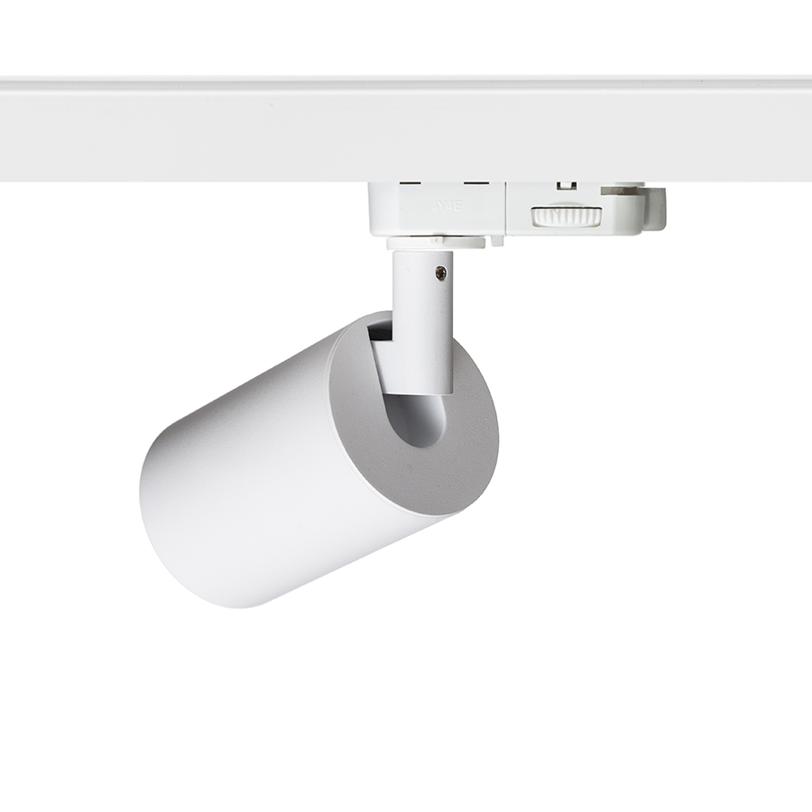 Spot cilindric cu priza GU10 pentru surse de lumina LED si adaptor pentru sine cu 3-circuite, DUDE șină cu alb 230V 9W