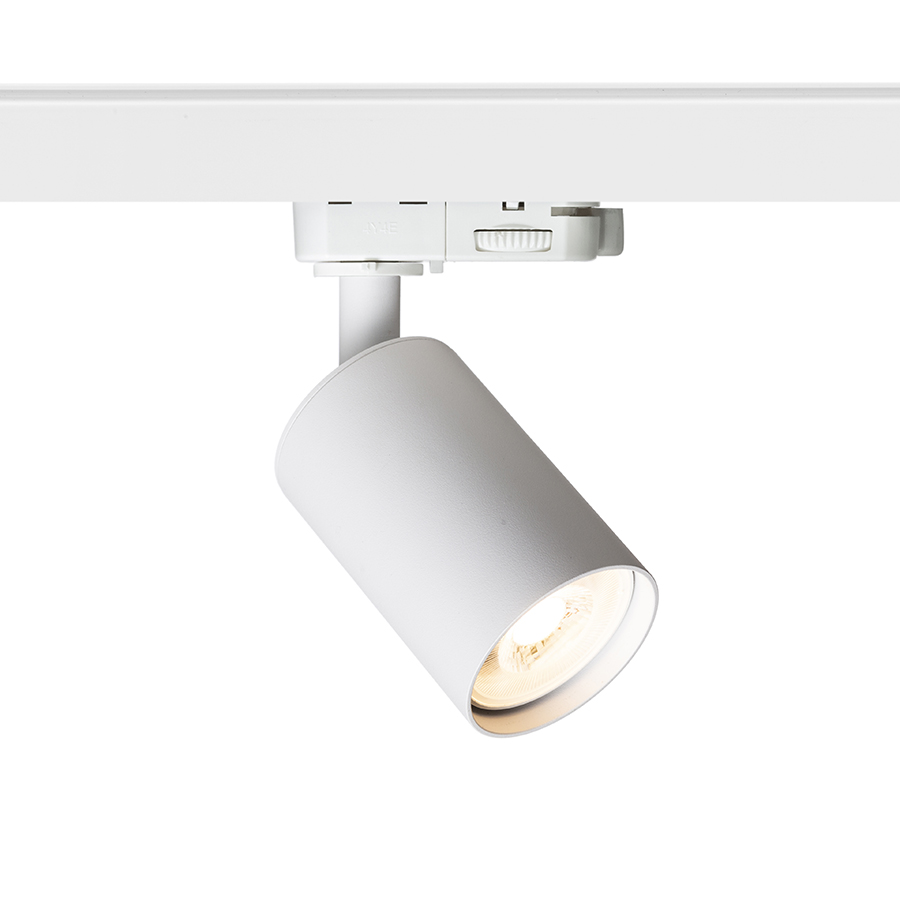 Spot cilindric cu priza GU10 pentru surse de lumina LED si adaptor pentru sine cu 3-circuite, DUDE șină cu alb 230V 9W