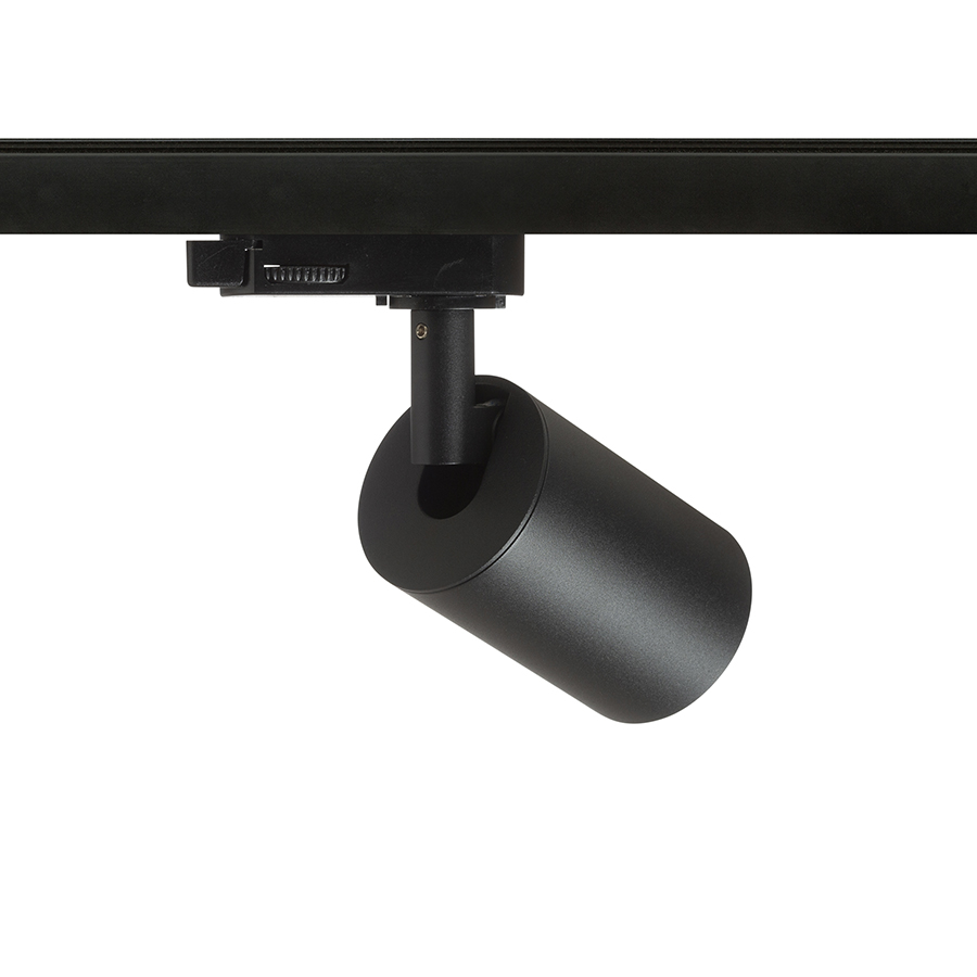 Spot cilindric cu priza GU10 pentru surse de lumina LED si adaptor pentru sine cu 3-circuite, DUDE șină cu negru 230V 9W