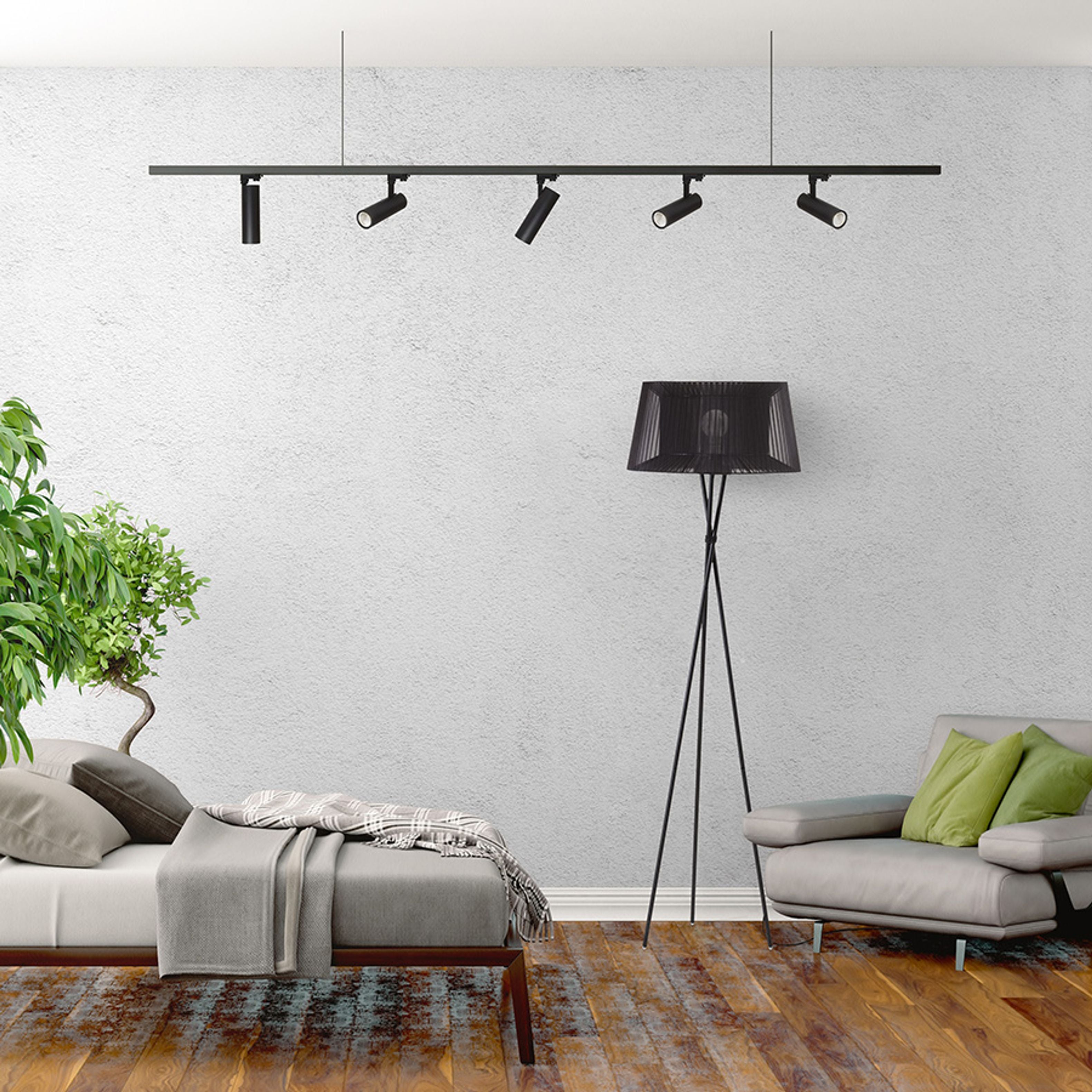 Spot de mare putere pentru piese cu 3-circuite cu sursă de lumină LED integrată, BAHIA șină cu negru 230V 28W 38° 3000K