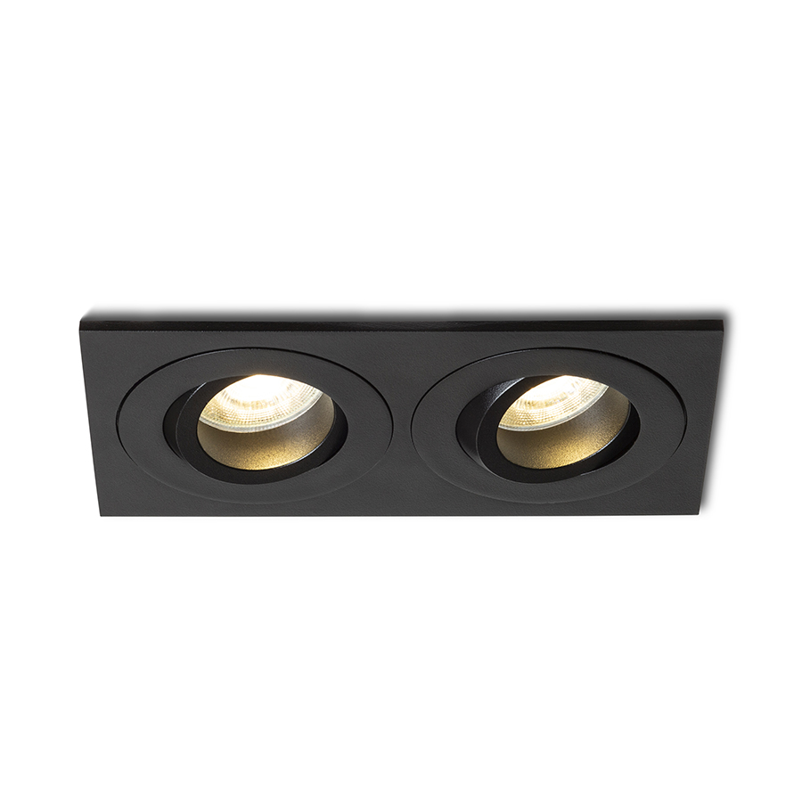 Lumina LED incasabila pentru surse de lumina LED duble GU10, potrivita pentru bai, GALO II încastrat negru 230V GU10 9W IP65