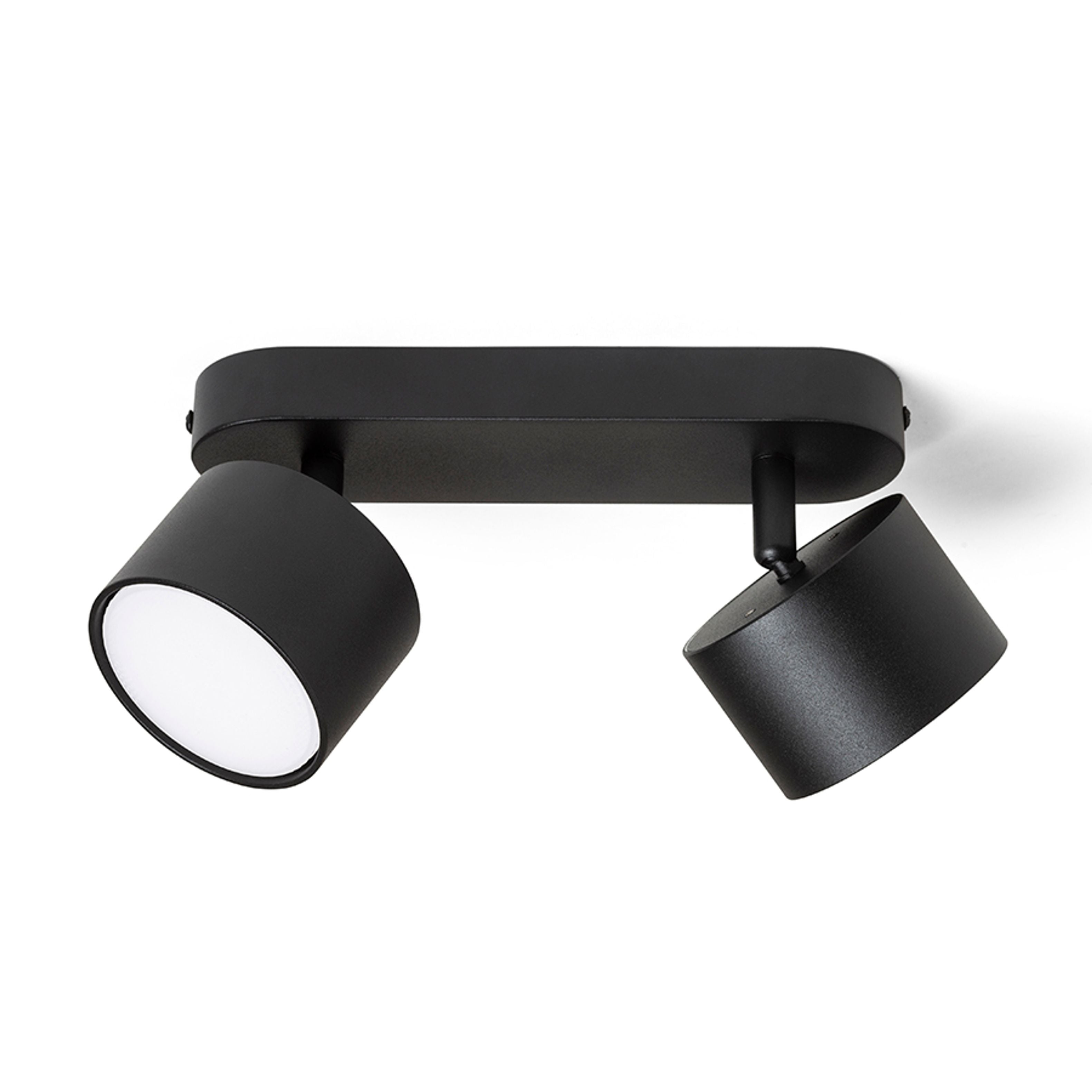 Corp de aluminiu montat la suprafață cu doua reflectoare reglabile pe o baza dreptunghiulara, PIXEL II pe negru 230V LED GX53 2x7W
