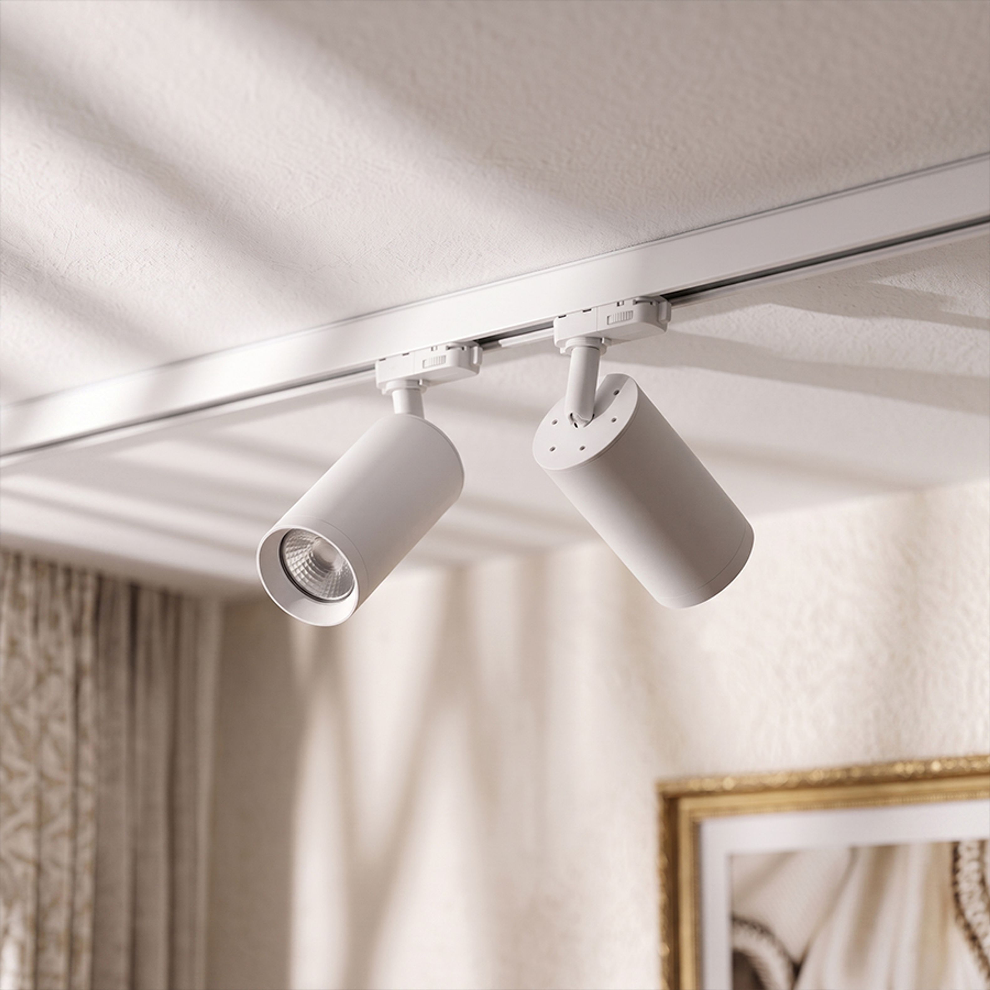 Spot electric cilindric minimalist cu o priză GU10 pentru șină cu 3-circuite BELENOS, alb, 230V, LED, 9W