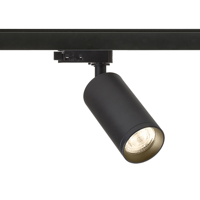 Spot electric cilindric minimalist cu o priză GU10 pentru șină cu 3-circuite, BELENOS cu negru 230V LED 9W