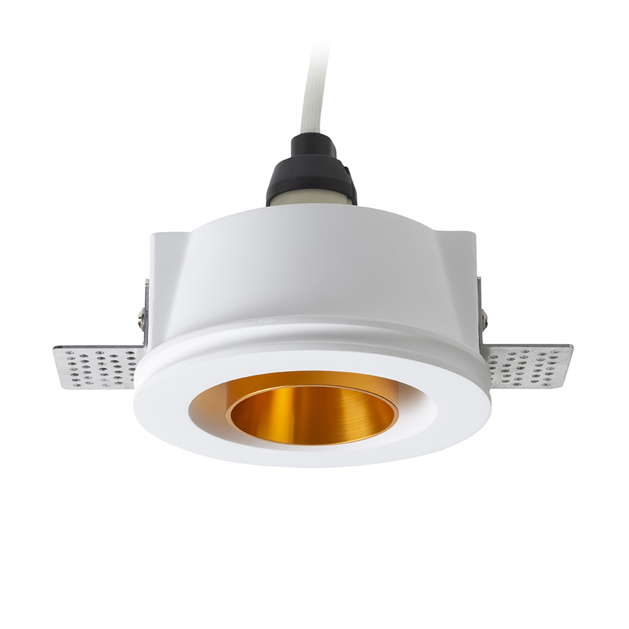 Plafon incastrat din ipsos cu surse de lumina LED reflectorizante metalice interioare reglabile, DAYTONA înclinabil în rigips/alamă pieptănat 230V GU10 8W