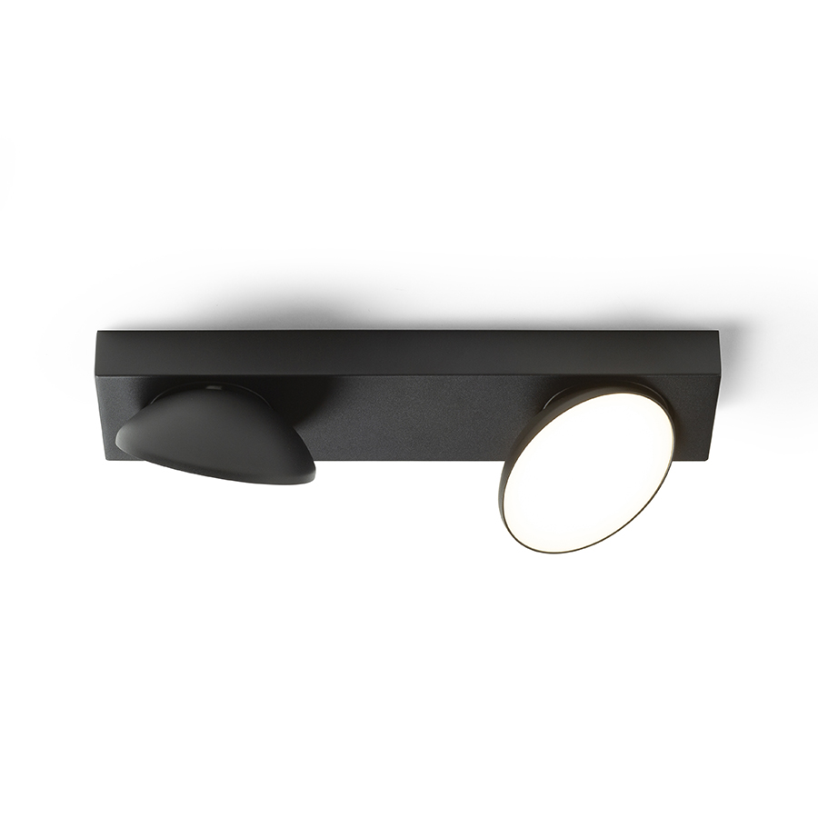 Lampa LED montata la suprafață, cu un cap rotativ in formă de farfurie si un difuzor de culoare opal, ELISEO II montat pe suprafață negru 230V 2x5W 3000K