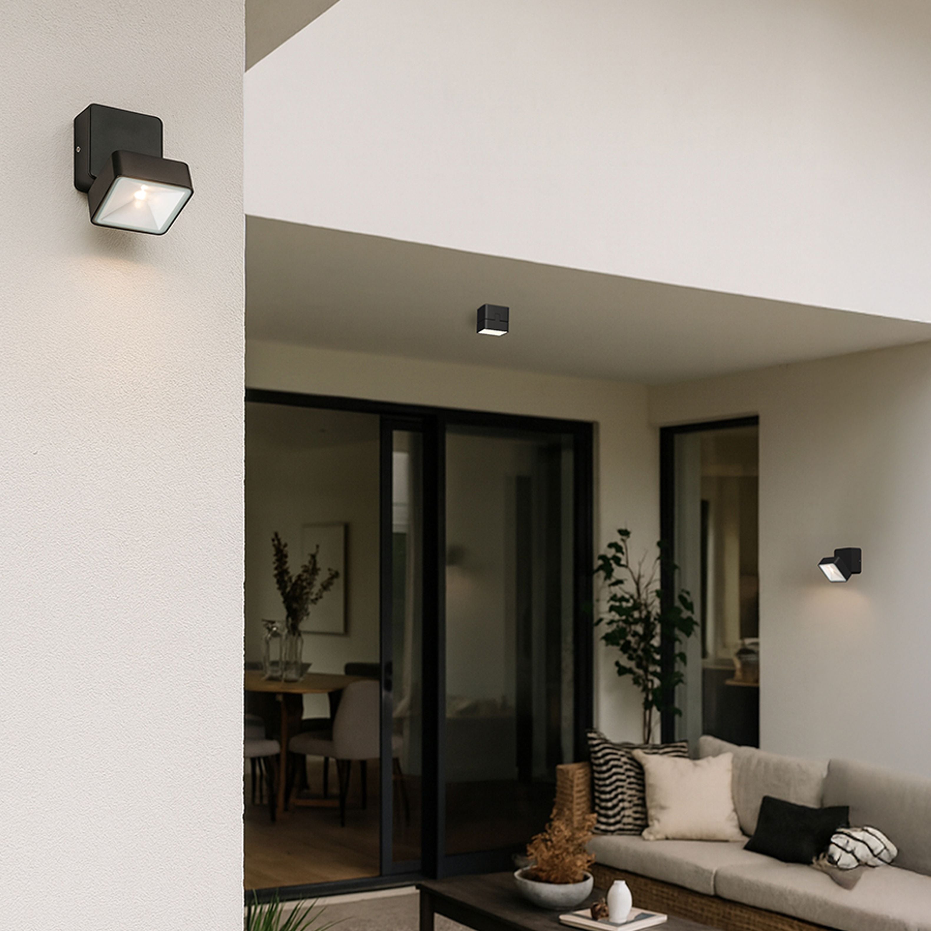 Spot LED pentru exterior, montat pe suprafața, cu funcție de inclinare, care poate fi montat pe, FLAVIO SQ pe suprafață negru 230V 6W 110° IP54 3000K
