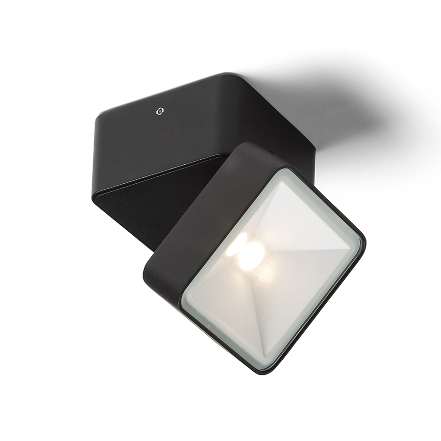 Spot LED pentru exterior, montat pe suprafața, cu funcție de inclinare, care poate fi montat pe, FLAVIO SQ pe suprafață negru 230V 6W 110° IP54 3000K
