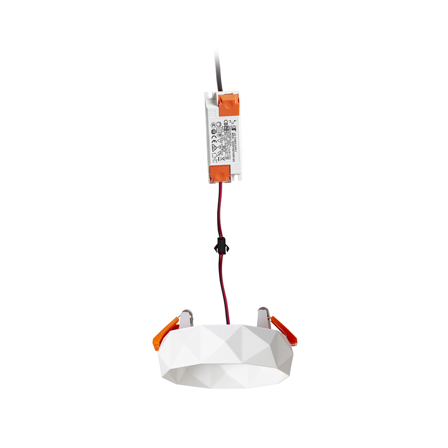 O lampă cu LED incastrat pentru un tavan din gips-carton cu adancime redusă si abajur decorativ, MARENGA RD5 28 încastrat alb Eco PLA 230V 6W 3000K