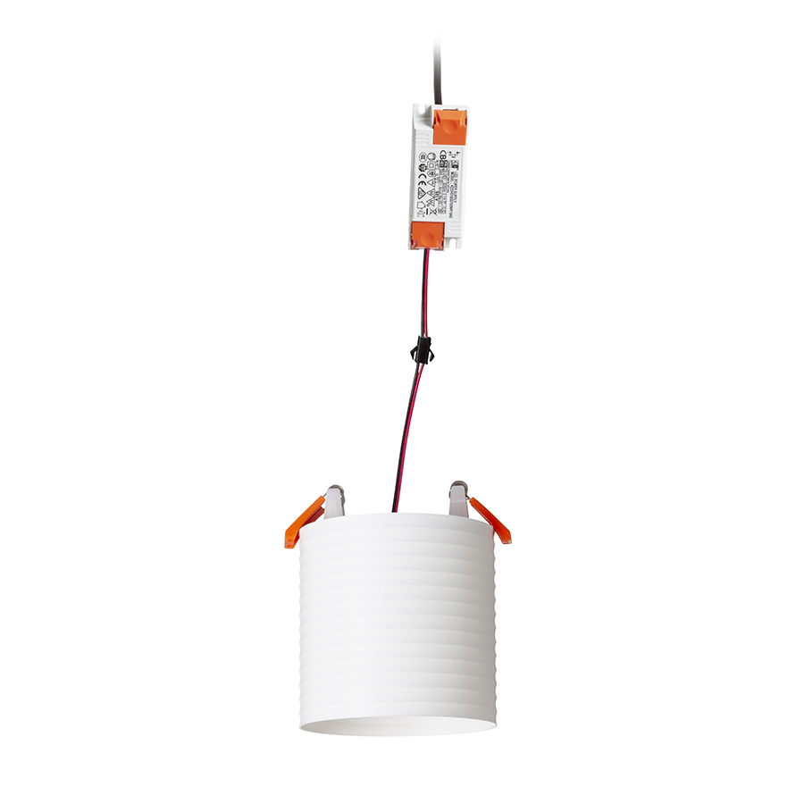 O lampă cu LED incastrat pentru un tavan din gips-carton cu adancime redusă si abajur decorativ, MARENGA RR4 90 încastrat alb Eco PLA 230V 6W 3000K
