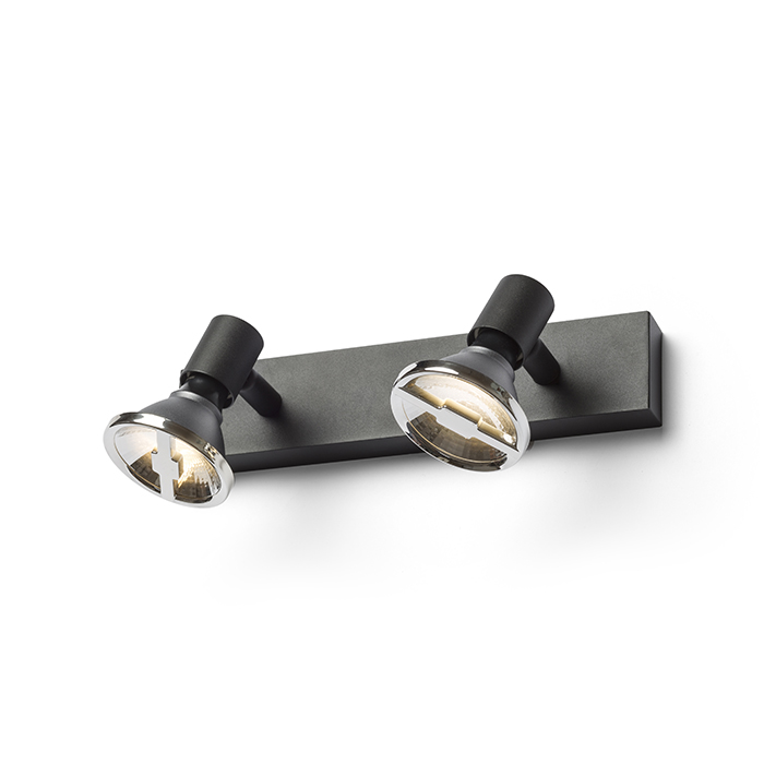 Spot minimalist din metal pentru instalarea pe perete sau tavan, potrivit pentru surse decorative, TRICA II de negru 230V GU10 2x25W