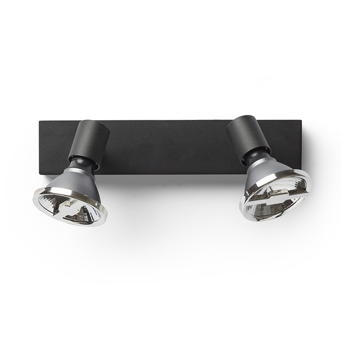 Spot minimalist din metal pentru instalarea pe perete sau tavan, potrivit pentru surse decorative, TRICA II de negru 230V GU10 2x25W