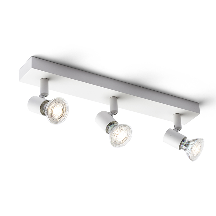 Spot minimalist din metal pentru instalarea pe perete sau tavan, potrivit pentru surse decorative, TRICA III de alb 230V GU10 3x25W