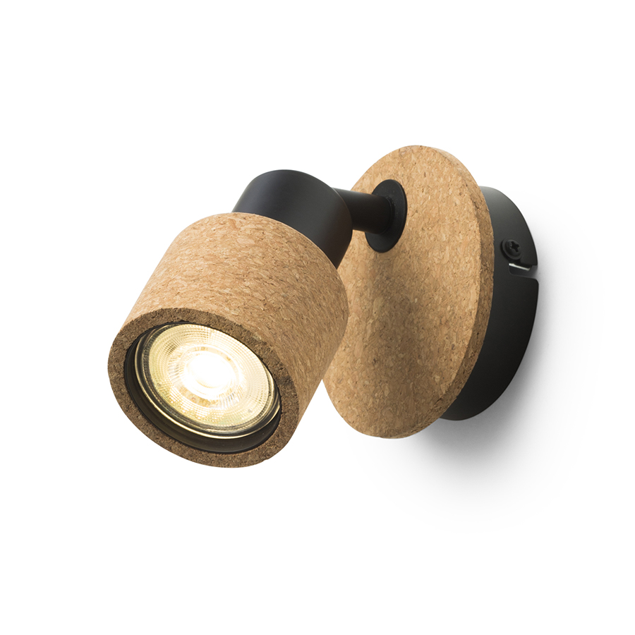 Spot de perete intr-o combinmatie de pluta naturala si metal vopsit pentru surse de lumina LED cu, ASTRA plută/negru 230V GU10 4.5W
