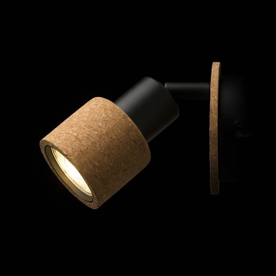 Spot de perete intr-o combinmatie de pluta naturala si metal vopsit pentru surse de lumina LED cu, ASTRA plută/negru 230V GU10 4.5W