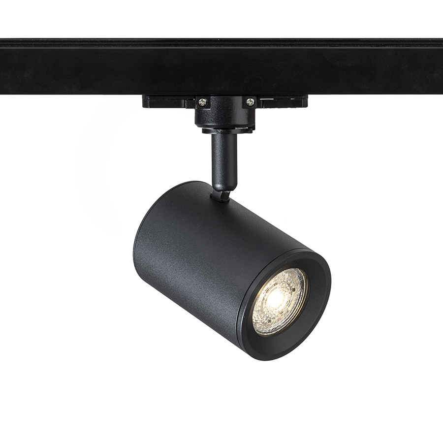 Spot reflectorizant cilindric cu mufă GU10 pentru piese cu 3-circuite, CADENZA șină cu negru 230V LED 10W
