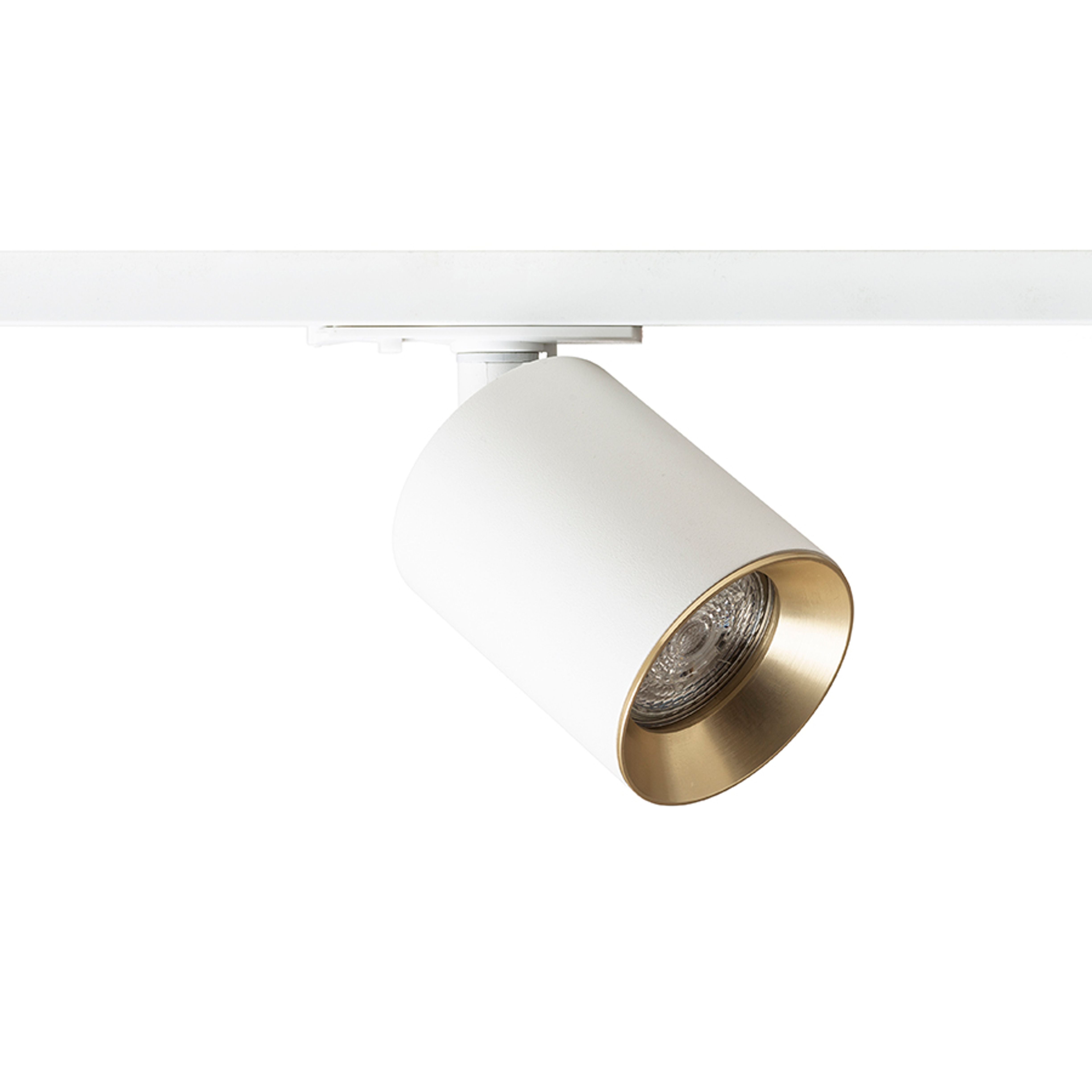 Spot cilindric cu soclu GU10 pentru surse de lumina LED, inclusiv o nuanță decorativa din alama, DARIO șină cu 1-circuit alb alamă pieptănat 230V LED 9W