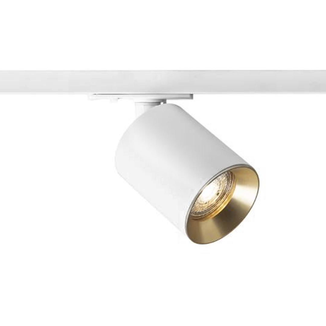 Spot cilindric cu soclu GU10 pentru surse de lumina LED, inclusiv o nuanță decorativa din alama, DARIO șină cu 1-circuit alb alamă pieptănat 230V LED 9W