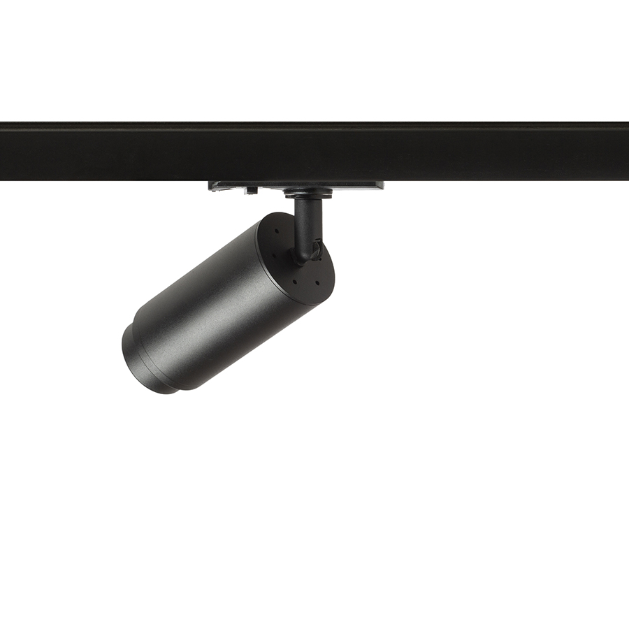 Spot cilindric pentru șinele 1-circuit cu soclu GU10 pentru surse de lumina LED, OPTIMUS 2 ZOOM șină cu 1 circuit negru 230V 9W 25 65°