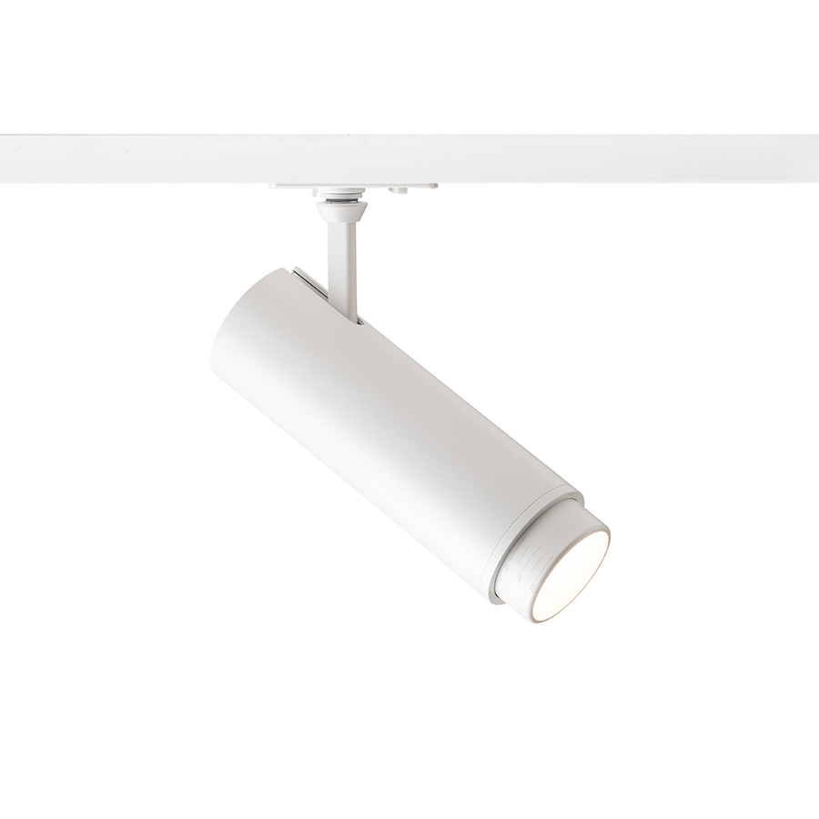 Spot reglabil in formă de tub pentru piste cu 1-circuit, cu posibilitatea de a regla unghiul, FOCUS 20 ZOOM DIMM șină cu 1-circuit alb 230V LED 20W 10 60° 3000K 4000K 5000K