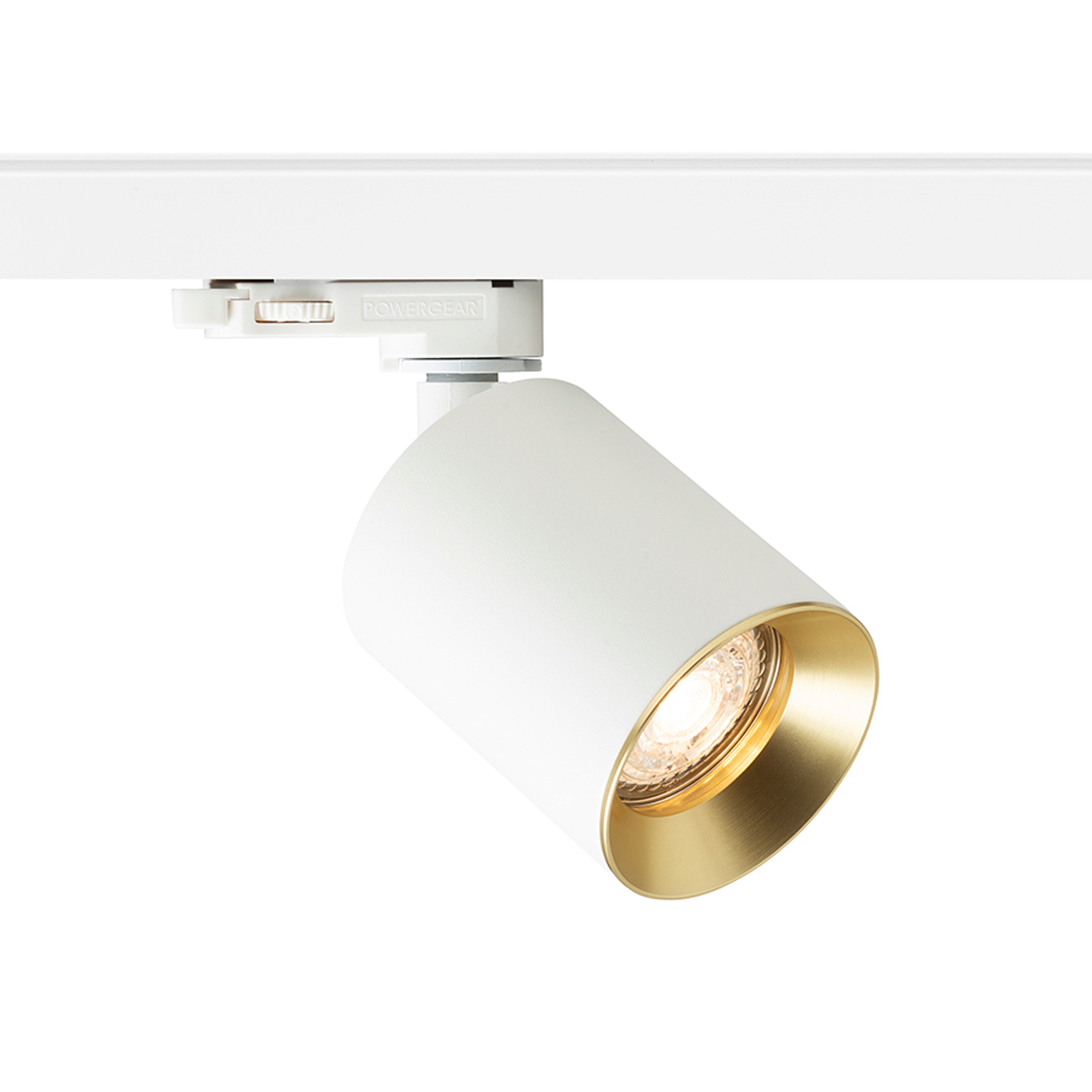Spot cilindric cu soclu GU10 pentru surse de lumina LED, inclusiv o nuantă decorativa din alama, DARIO șină cu 3-circuite alb alamă pieptănat 230V LED 9W