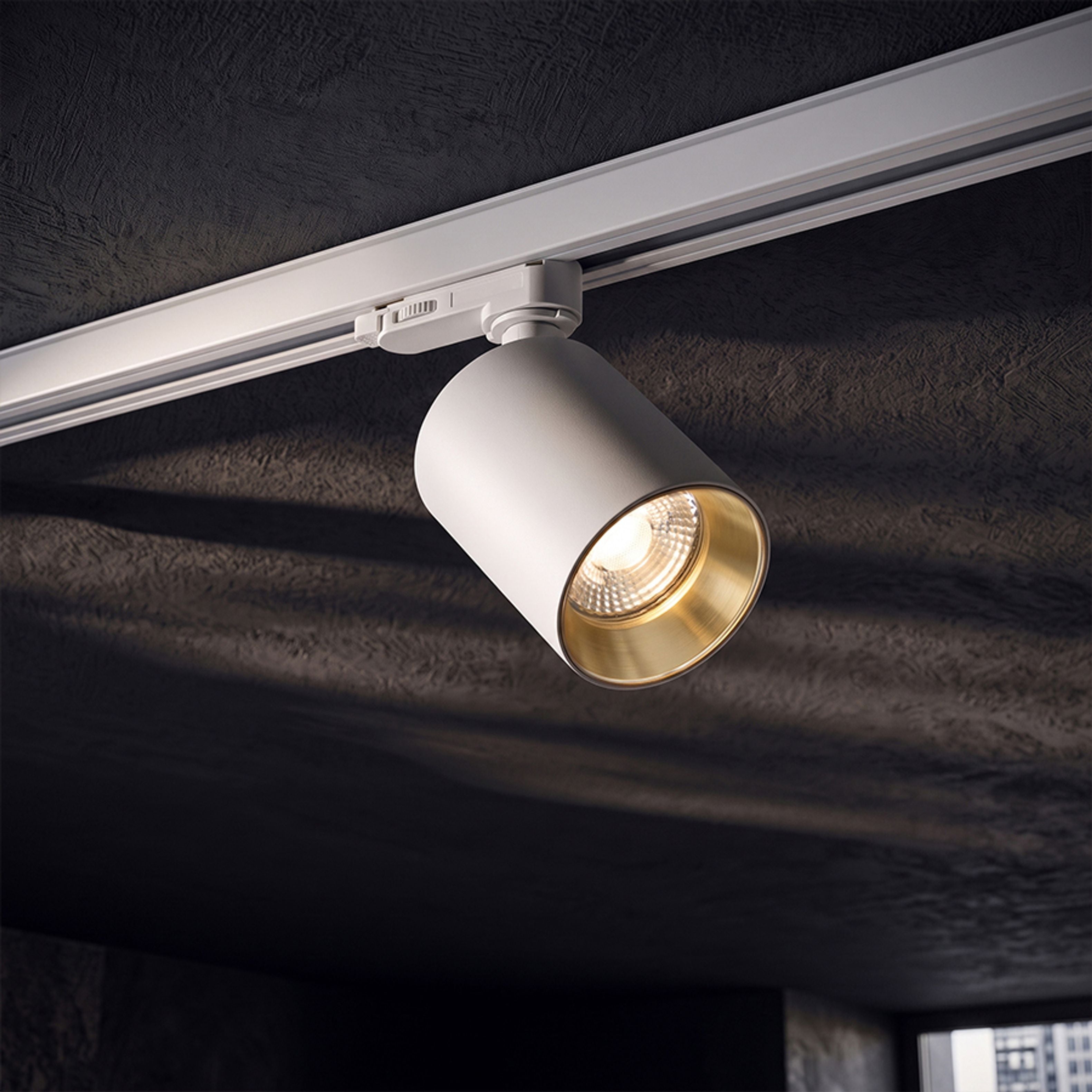 Spot cilindric cu soclu GU10 pentru surse de lumina LED, inclusiv o nuantă decorativa din alama, DARIO șină cu 3-circuite alb alamă pieptănat 230V LED 9W