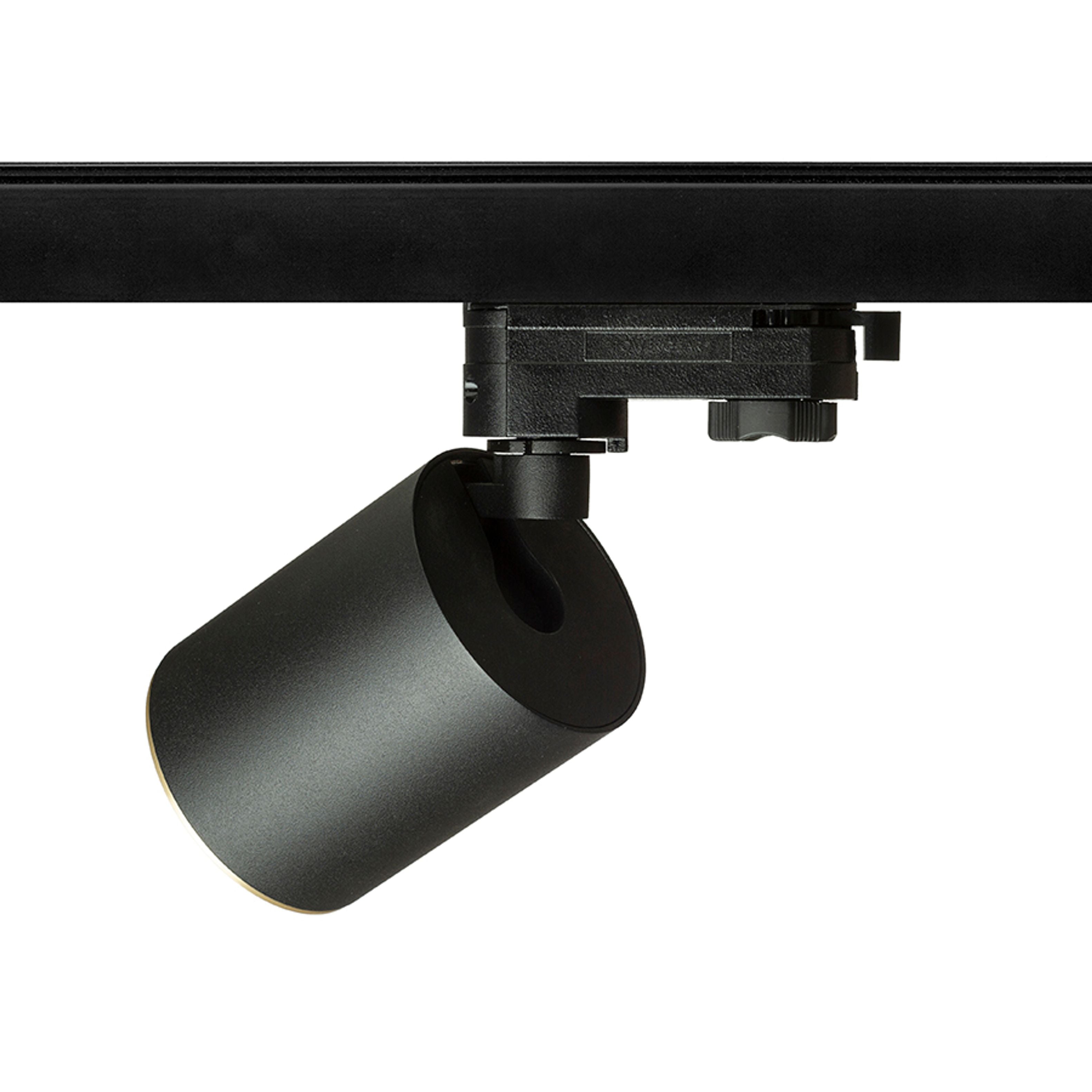 Spot cilindric cu soclu GU10 pentru surse de lumina LED, inclusiv o nuantă decorativa din alama, DARIO șină cu 3-circuite negru alamă pieptănat 230V LED 9W