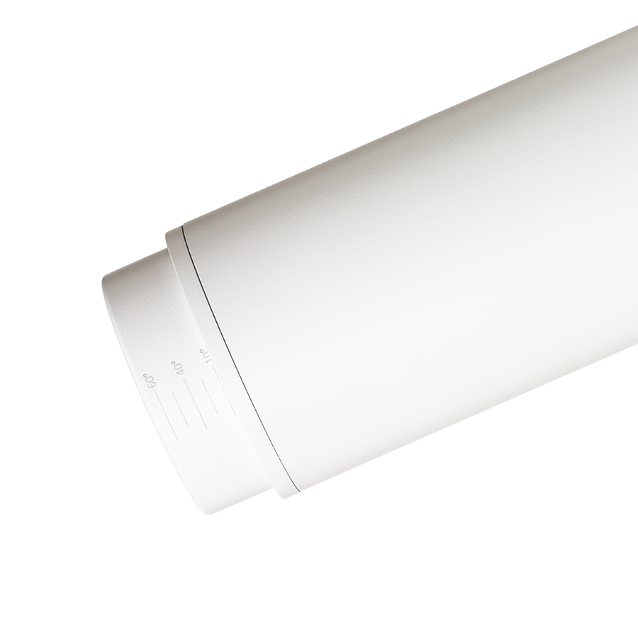 Spot reglabil in formă de tub pentru piste cu 3-circuite, cu posibilitatea de a regla unghiul, FOCUS 30 ZOOM DIMM șină cu 3-circuite alb 230V LED 30W 10 60° 3000K 4000K 5000K