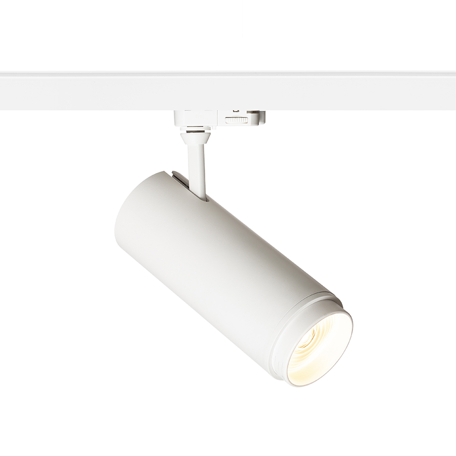Spot reglabil in formă de tub pentru piste cu 3-circuite, cu posibilitatea de a regla unghiul, FOCUS 30 ZOOM DIMM șină cu 3-circuite alb 230V LED 30W 10 60° 3000K 4000K 5000K