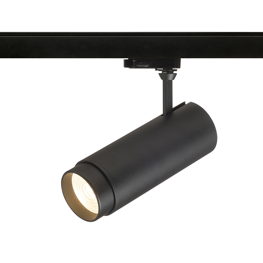 Spot reglabil in formă de tub pentru piste cu 3-circuite, cu posibilitatea de a regla unghiul, FOCUS 30 ZOOM DIMM șină cu 3-circuite negru 230V LED 30W 10 60° 3000K 4000K 5000K