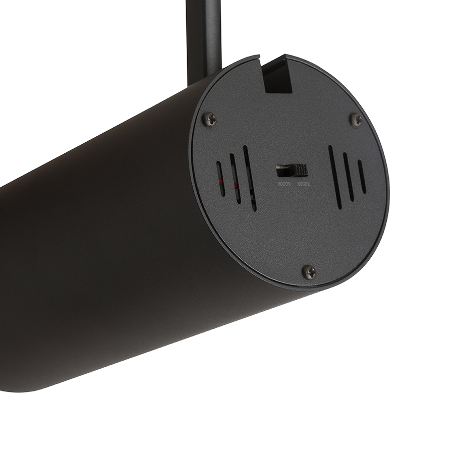 Spot reglabil in formă de tub pentru piste cu 3-circuite, cu posibilitatea de a regla unghiul, FOCUS 30 ZOOM DIMM șină cu 3-circuite negru 230V LED 30W 10 60° 3000K 4000K 5000K