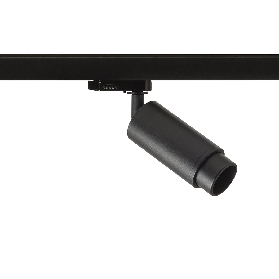 Spot cilindric pentru șinele cu 3-circuite cu soclu GU10 pentru surse de lumina LED, OPTIMUS 2 ZOOM sina cu negru 230V 9W 25 65°