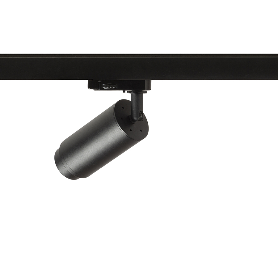 Spot cilindric pentru șinele cu 3-circuite cu soclu GU10 pentru surse de lumina LED, OPTIMUS 2 ZOOM sina cu negru 230V 9W 25 65°