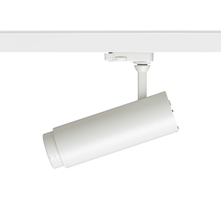 Spot reglabil in formă de tub pentru piste cu 3-circuite, cu posibilitatea de a regla unghiul, FOCUS 20 ZOOM DIMM șină cu 3-circuite alb 230V LED 20W 10 60° 3000K 4000K 5000K